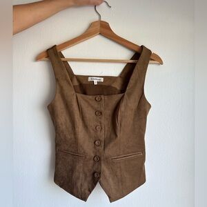 Never Worn Heartloom Brown Suede Button-Down Vest Top